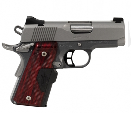 Kimber Ultra CDP LG Compact 1911 .45 ACP Satin Silver and Matte Black Pistol with Crimson Trace Lasergrips