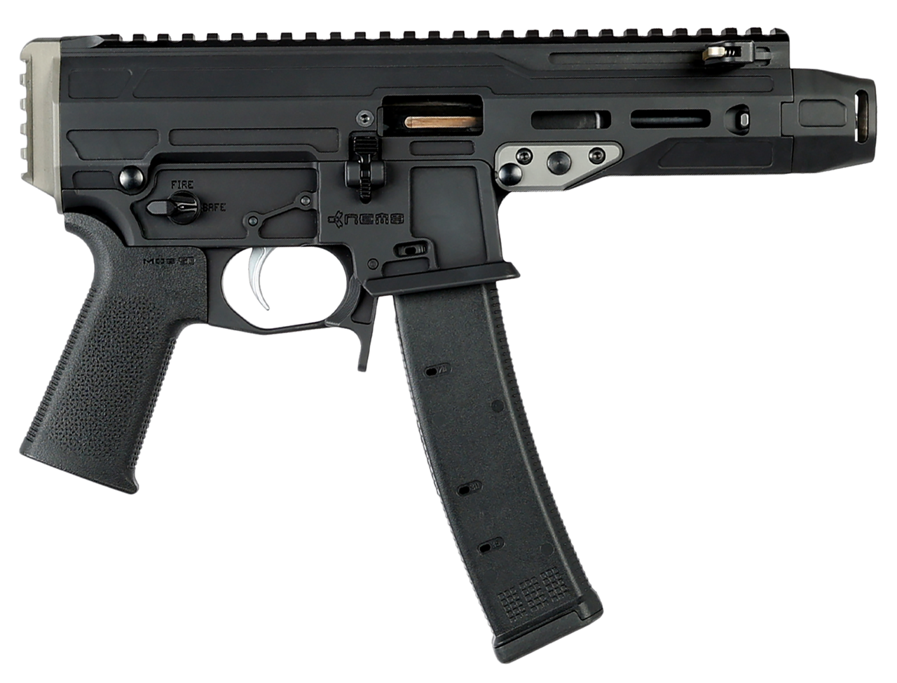 F1 Firearms 9mm Pistol with 5.8" Barrel, Black Finish, Cap Compensator, Picatinny Rail, and 35-Round Magazine