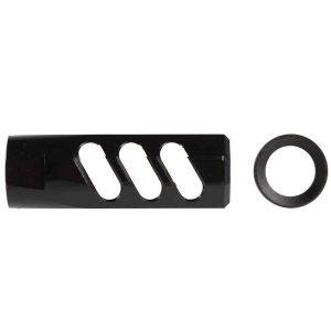 F1 Firearms 5.56 Flat Faced Compensating Black Nitride Muzzle Brake for Enhanced Recoil Reduction